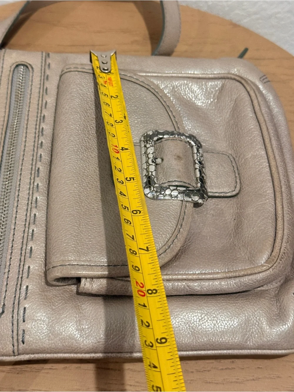 Brighton Metallic Taupe Crossbody with‎ Front Buckle Accent